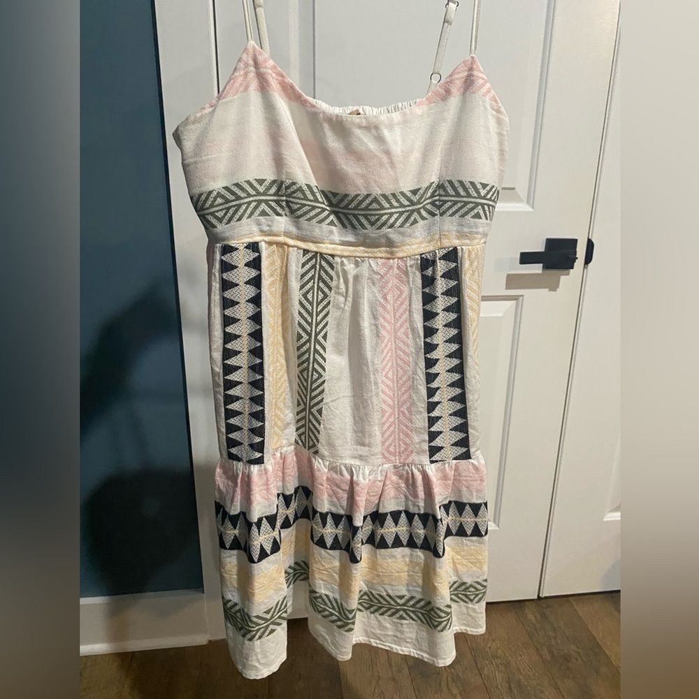 Mi ami Geometric Patterned Dress in Pink, Green, and Navy